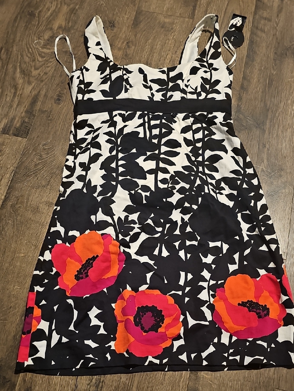 NWT Nine West Black White Floral Mini Dress Pink Orange Party Dance Size 6 Women